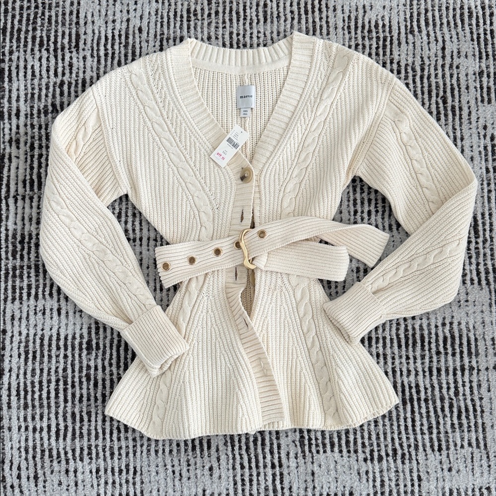 Anthropologie |  Knit Cream Belted Sweater